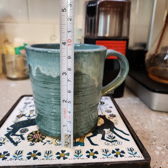 Handcrafted Hand Thrown Green Ceramic Mug with Drip Glaze - Picture 3 of 4